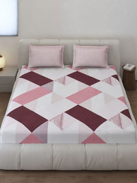 Monte Carlo Peach-berwarna & putih geometri 144 TC King Bedsheet Set 1.85 m x 1.95 m