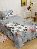 KLOTTHE Grey Floral 400 TC Single 7D Bedsheet with 1 Pillow Covers