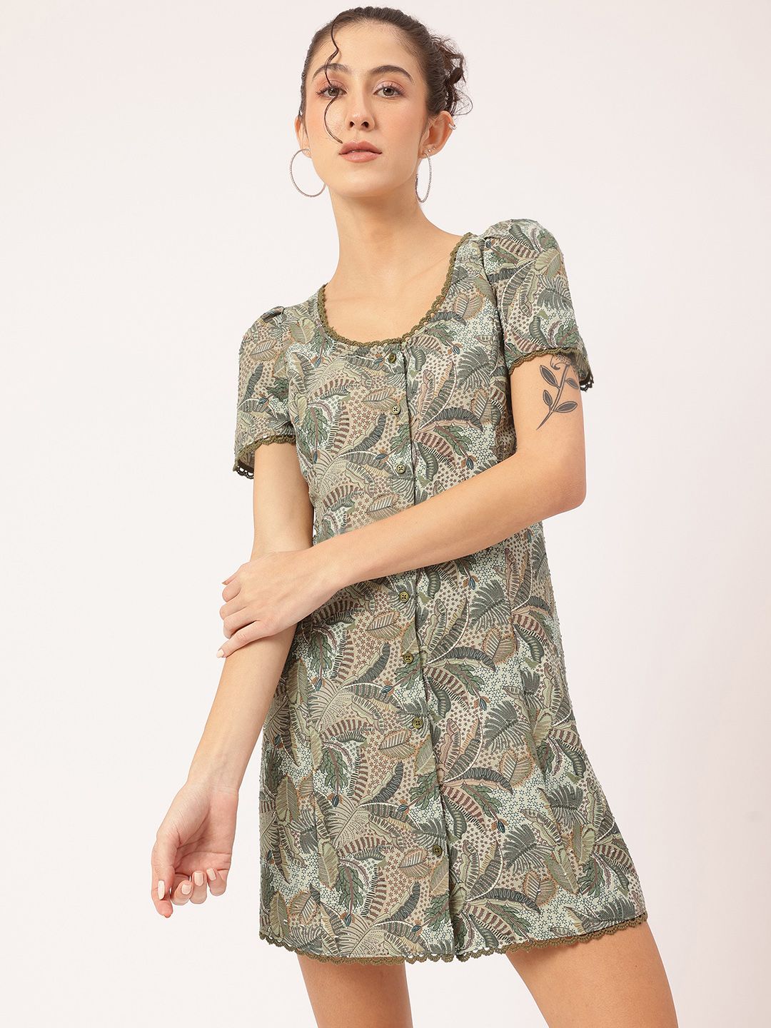 DressBerry Pretty & Polished Tropical Printed A-Line Mini Dress