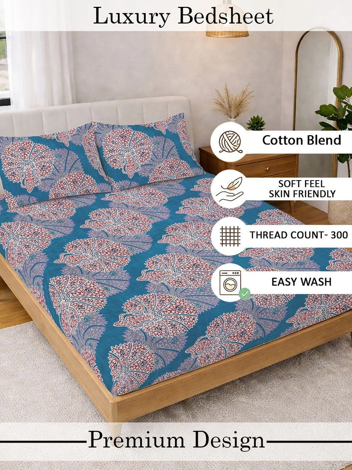 KLOTTHE Motif Etnik Biru 300 TC Cadar Super King Halus