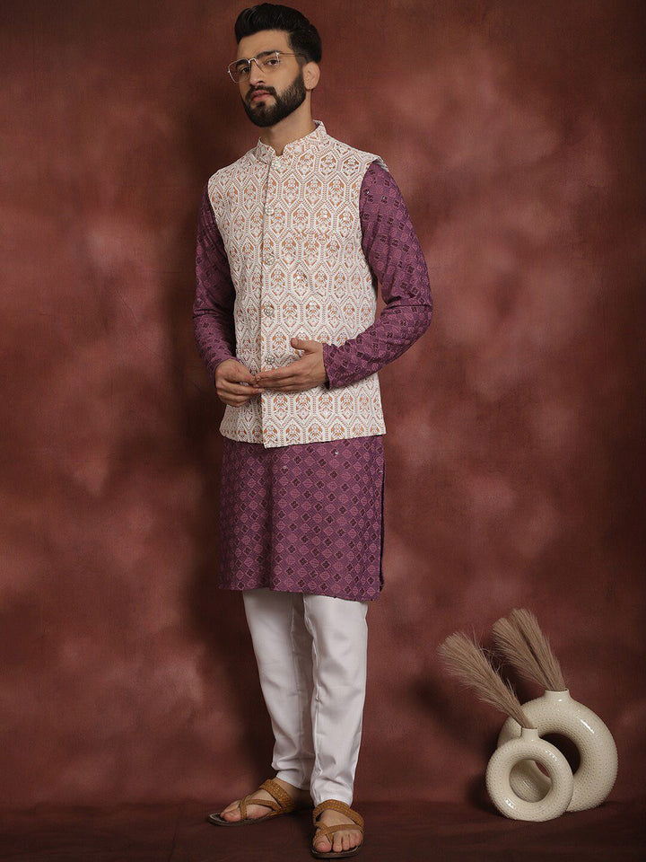 Anouk Embroidered Thread Work Regular Kurta Churidar & Nehru jacket
