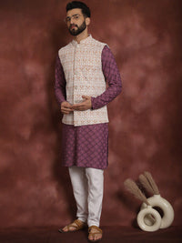 Anouk Embroidered Thread Work Regular Kurta Churidar & Nehru jacket