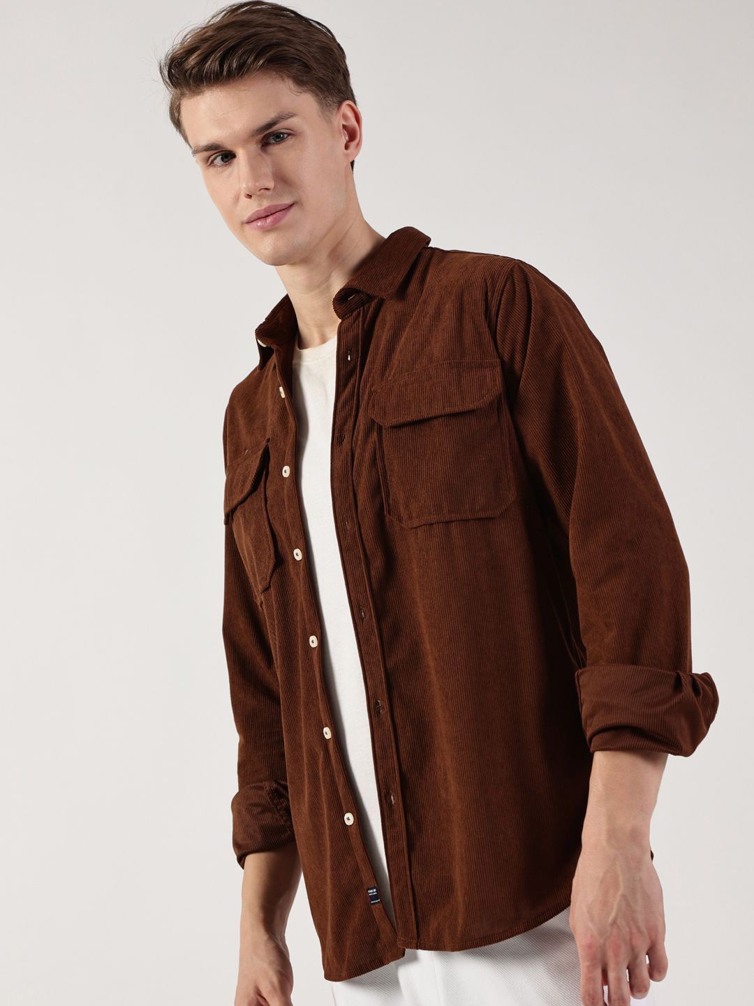 Thomas Scott Men Premium Slim Fit Opaque Corduroy Casual Shirt