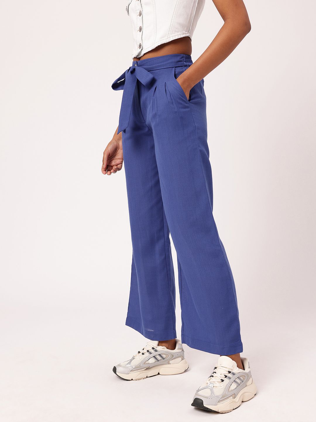 Women Femme Ribboned Perfection Straight Fit Pleated Regular Trousers