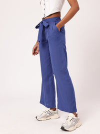 Women Femme Ribboned Perfection Straight Fit Pleated Regular Trousers