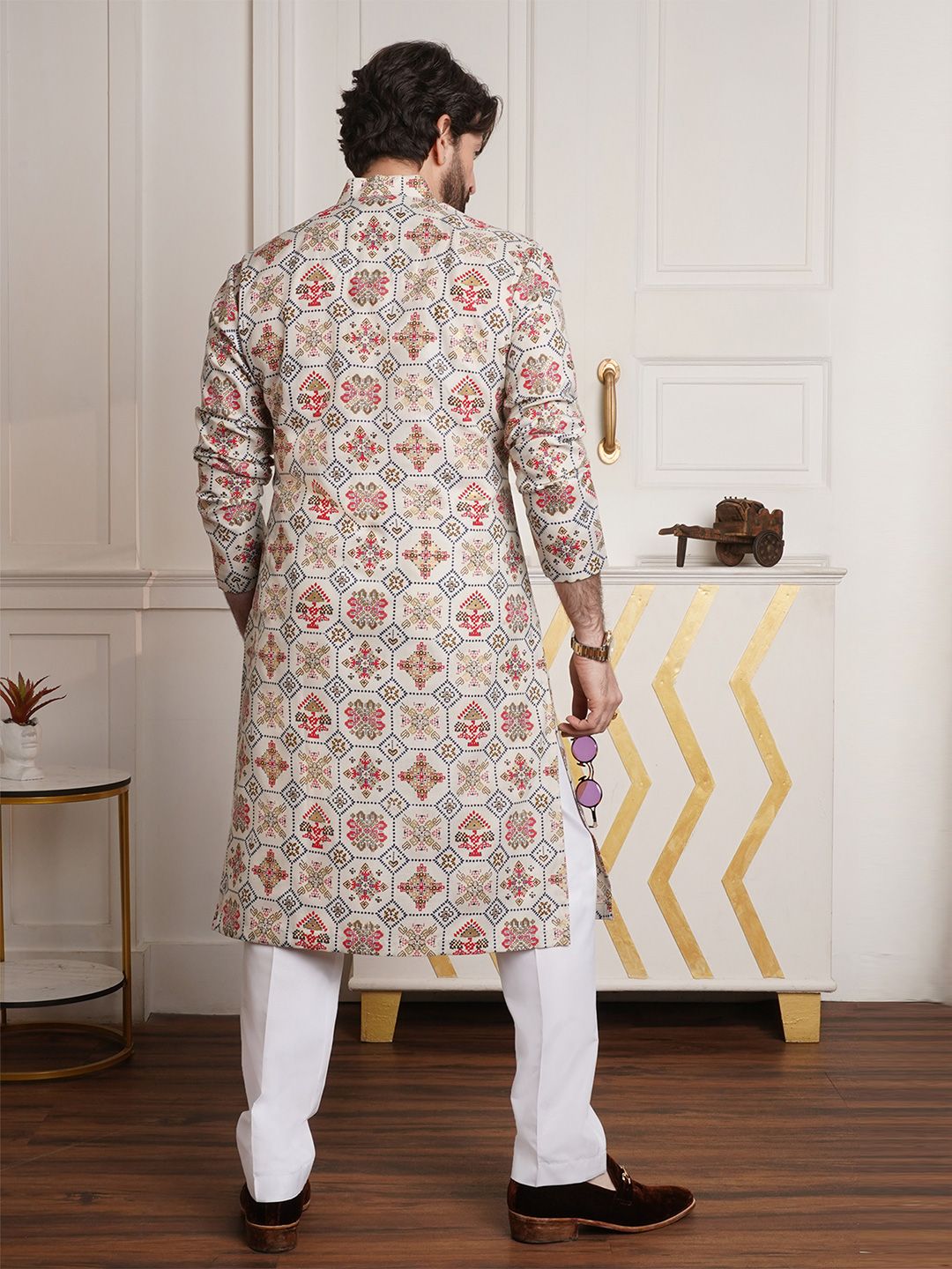 SOJANYA Ethnic Motifs Printed Band Collar Regular Kurta With Churidar