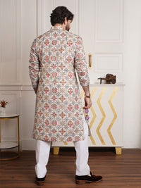 SOJANYA Ethnic Motifs Printed Band Collar Regular Kurta With Churidar