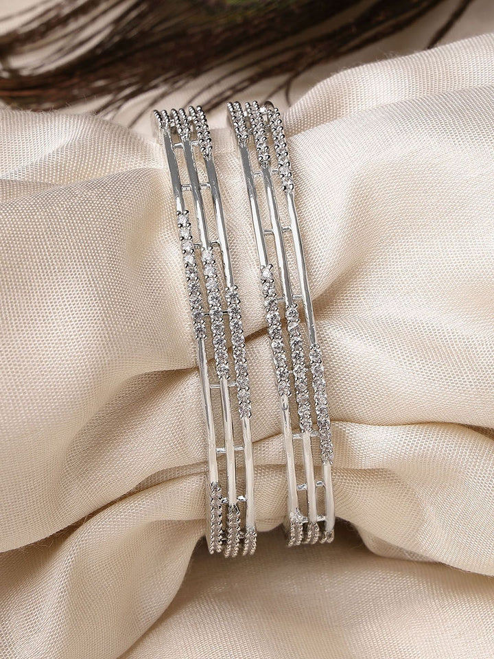 KARATCART Set Of 2 Sliver Plated CZ Studded Bangles