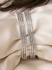 KARATCART Set Of 2 Sliver Plated CZ Studded Bangles