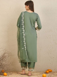 Indo Era Floral Embroidered Straight Kurta With Trousers & Dupatta