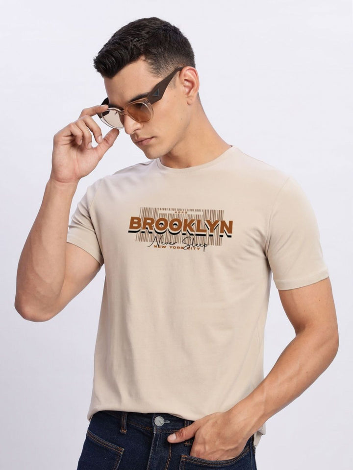 ADRO Typography Printed Round Neck Cotton T-shirt