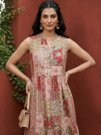 Mamicha Ethnic Motifs Printed Sleeveless Crepe Fit And Flare Midi Dress