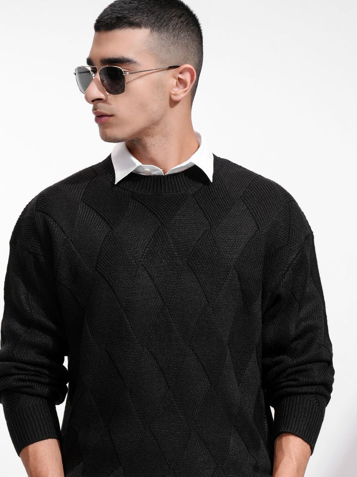 HIGHLANDER Men Round Neck Drop Shoulder Relaxed Sweater