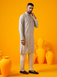 SOJANYA LUXE Ethnic Motifs Embroidered Mandarin Collar Straight Kurta With Trouser