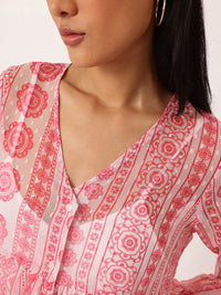 DressBerry Printed A-Line Dobby Dress With A Inner Slip