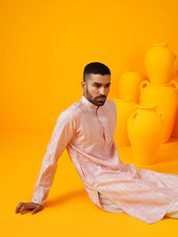 SOJANYA LUXE Motif Etnik Bersulam Kurta Lurus Kolar Mandarin Dengan Seluar