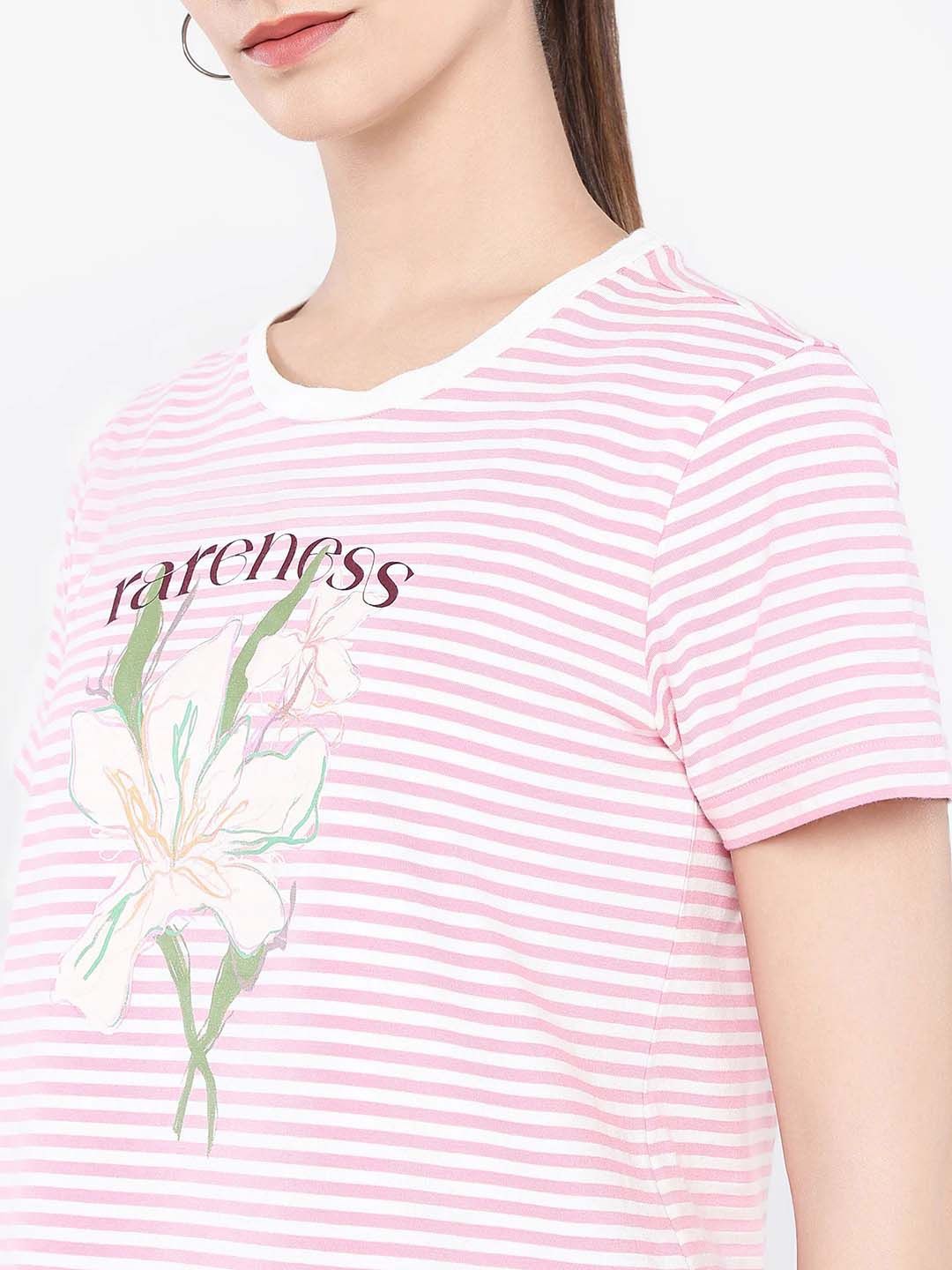 Rareism Wanita Grafik T-Shirt Leher Pusingan Dicetak