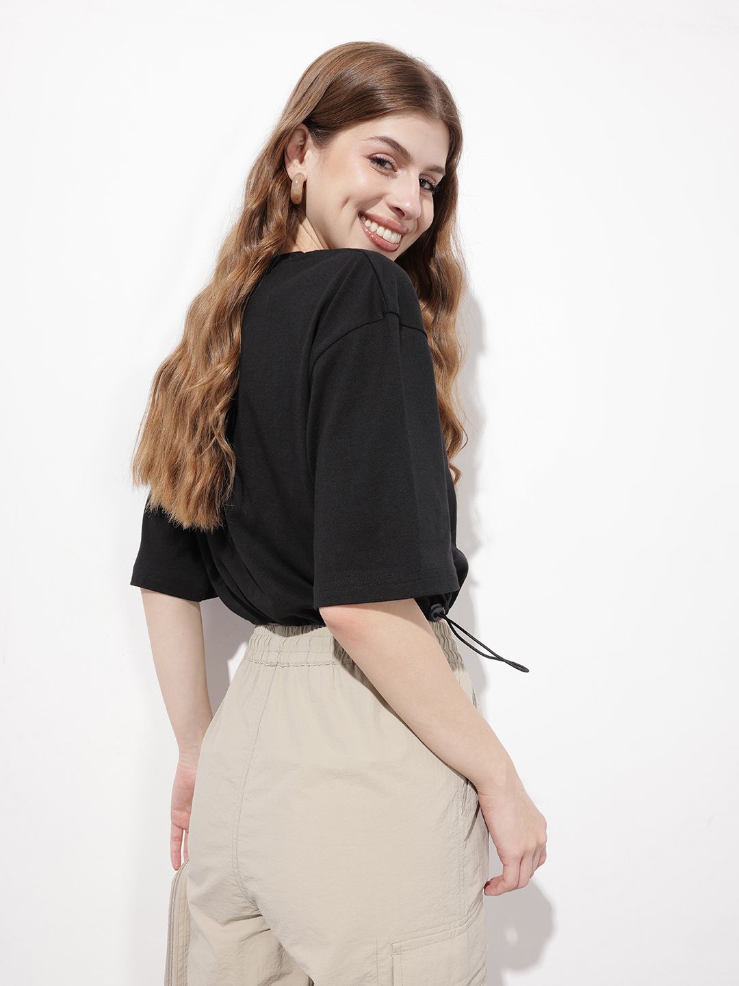 DressBerry Tropical Vibes Cinched Waist Crop T-shirt