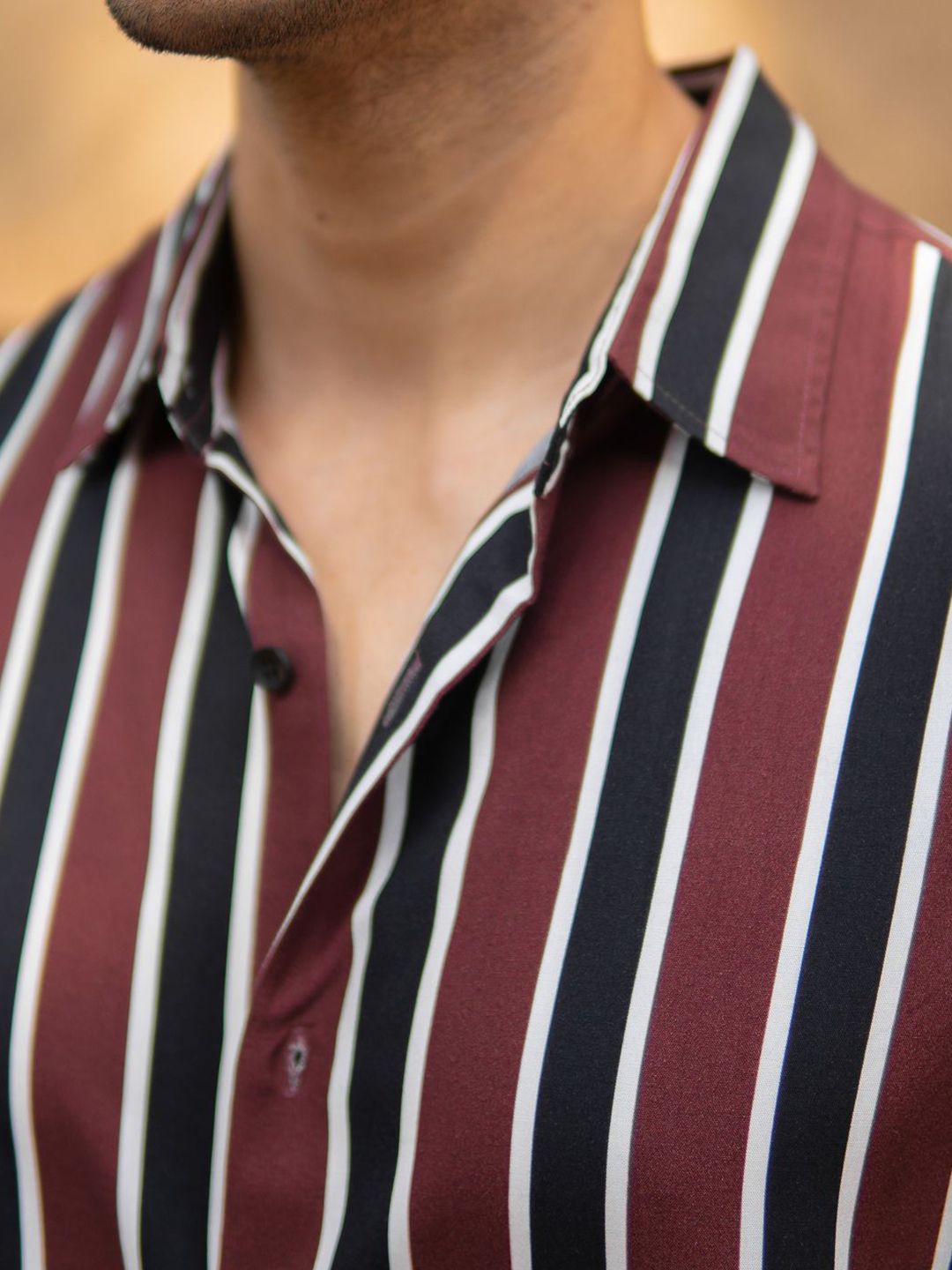 Powerlook ss25 Men Dark Brown Printed Stripe Shirt