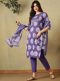 Mamicha Women Ethnic Motifs Printed Regular Mirror Work Pure Cotton Kurta with Trousers & With Dupatta