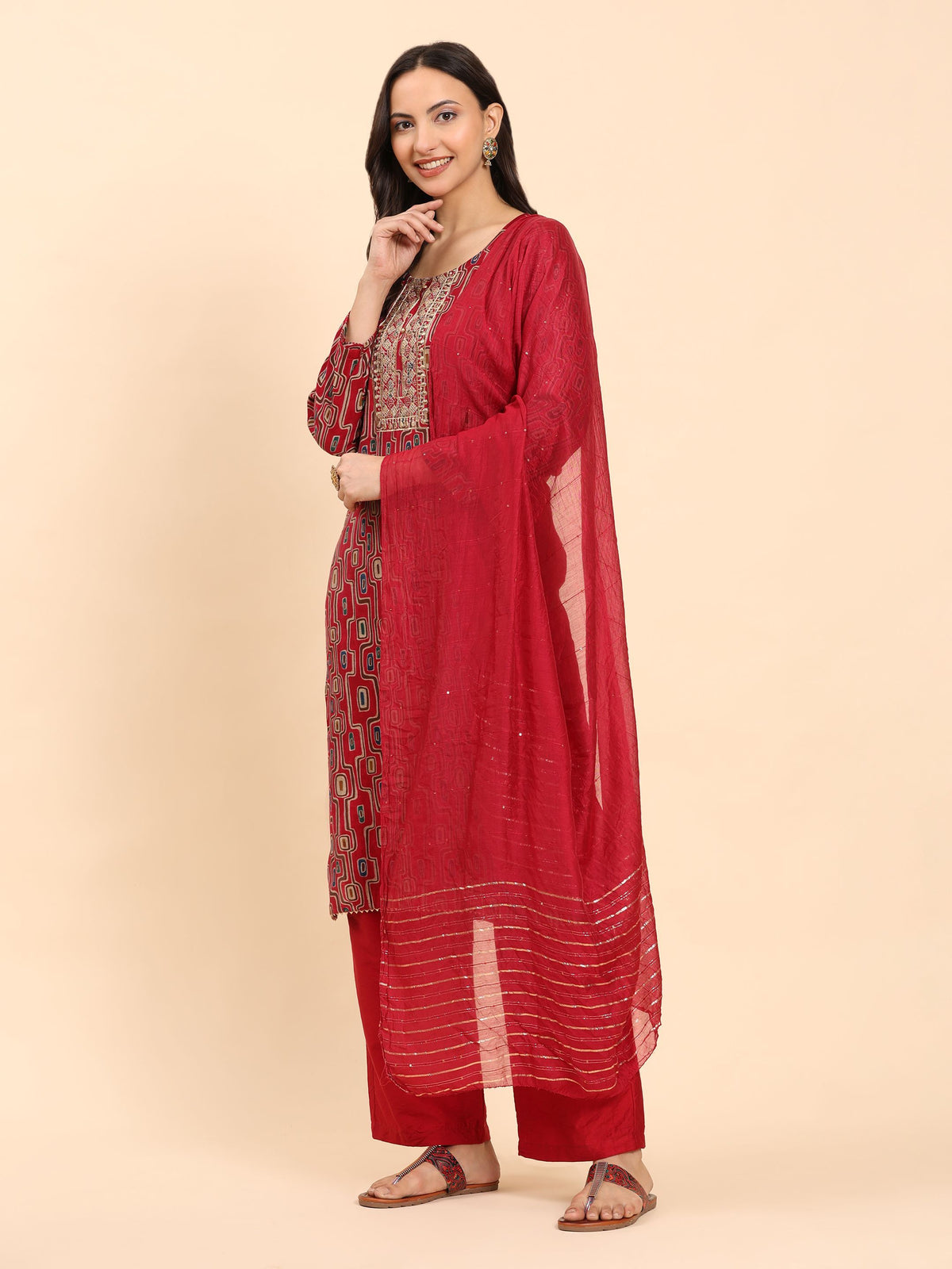 Mamicha Women Floral Printed Regular Pure Cotton Kurta with Palazzos & With Dupatta