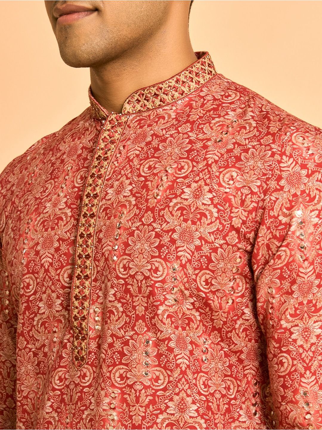 Diwas oleh Manyavar Ethnic Motifs Dicetak Mandarin Collar Mandarin Straight Kurta