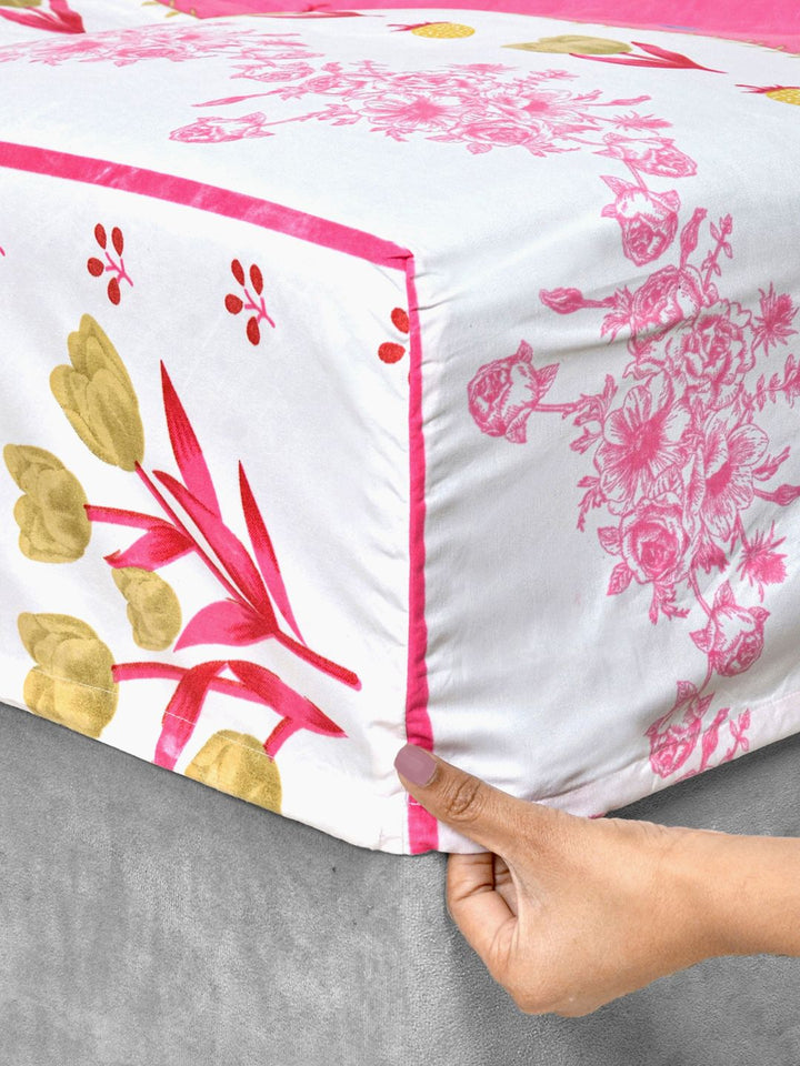 KLOTTHE Bunga Merah Jambu 300 TC Dilengkapi Cadar King Halus dengan 2 Sarung Bantal-98 x 89 inci