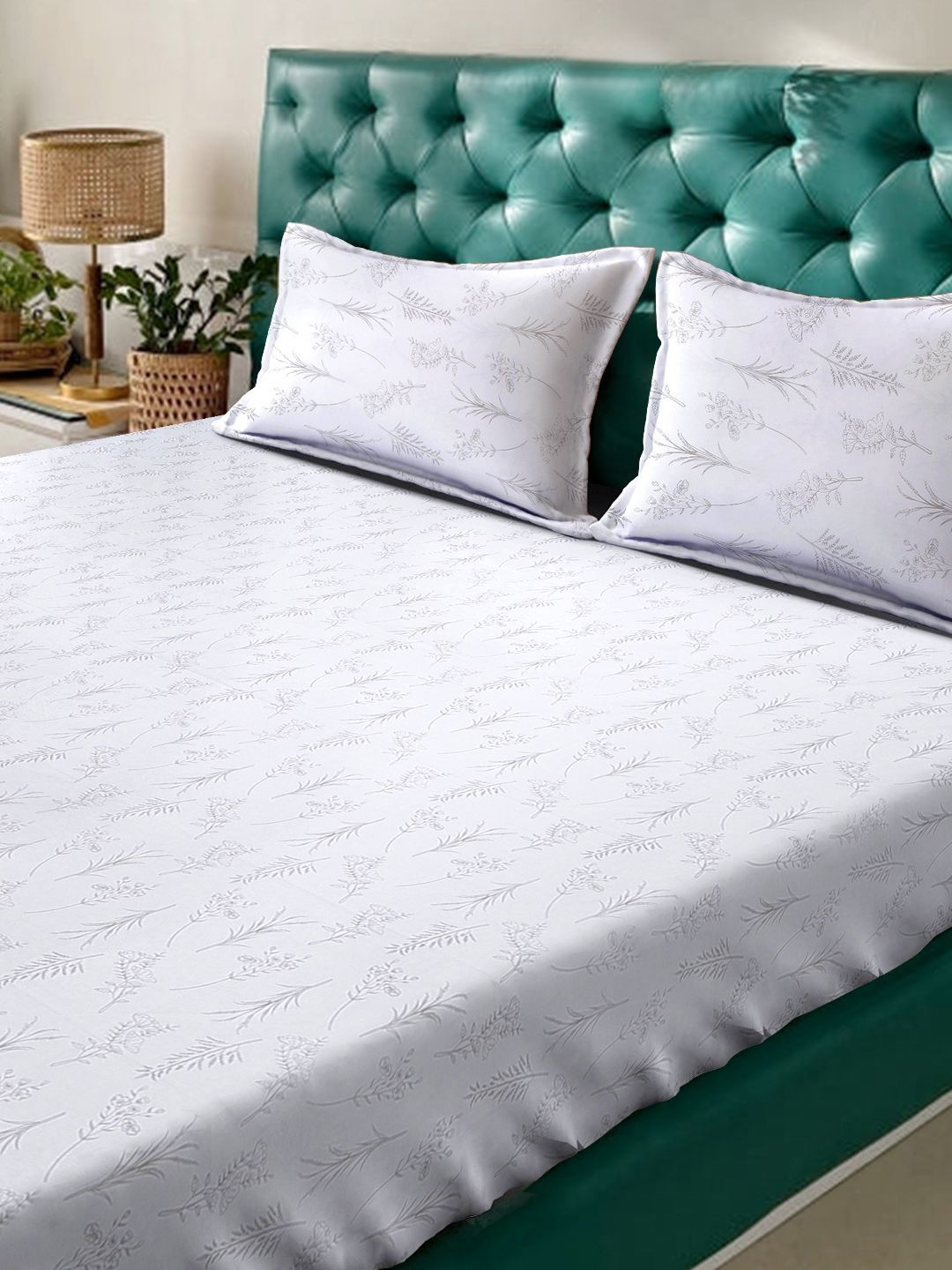 Myntra Elegant Homes White Floral 400 TC Bedsheet with 2 Pillow Covers