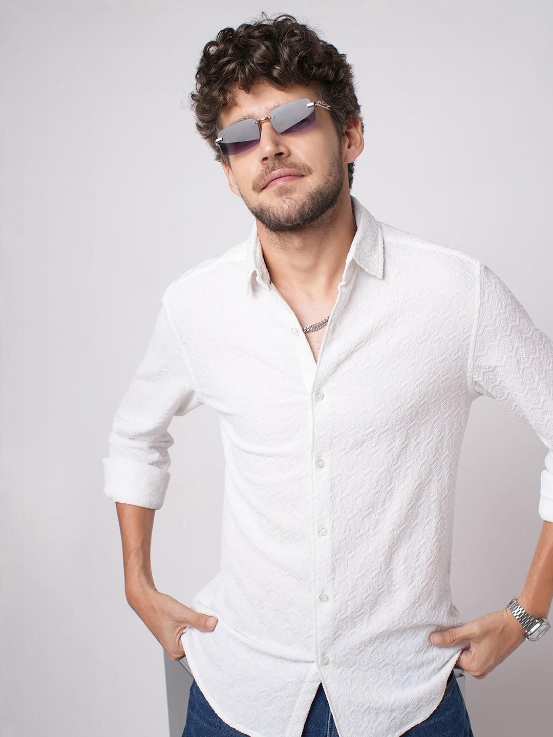 VASTRADO Classic Cloud Grain Textured Slim Fit Cotton Casual Shirt