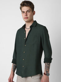 VASTRADO Men Classic Spread Collar Textured Slim Fit Casual Shirt