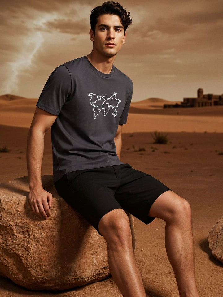 ADRO Men Printed Round Neck Cotton Regular Fit T-shirt