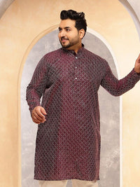 SOJANYA PLUS Men Geometric Printed Festive Silk Straight Kurta