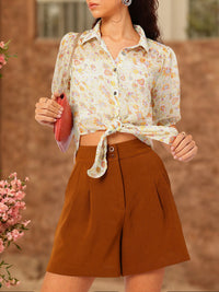 DressBerry Floral Fusion Semi Sheer Tie-Up Shirt