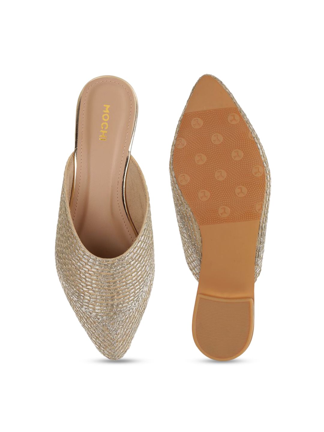 Mochi Women Woven Design Block Heel Mules