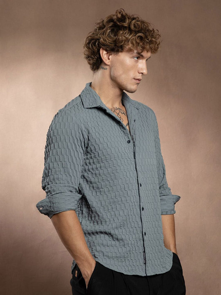 Campus Sutra Comfort Obelisk -Tactile Self Design Regular Fit Casual Shirt