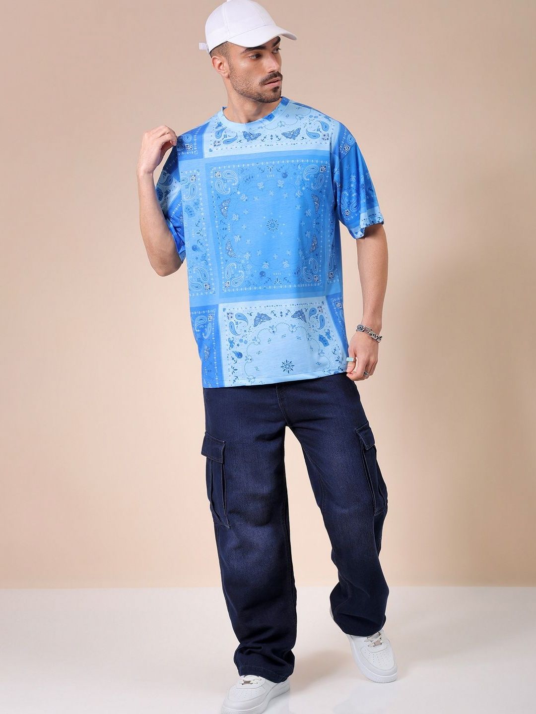 The Indian Garage Co Men Abstract Printed Round Neck Oversized T-shirt