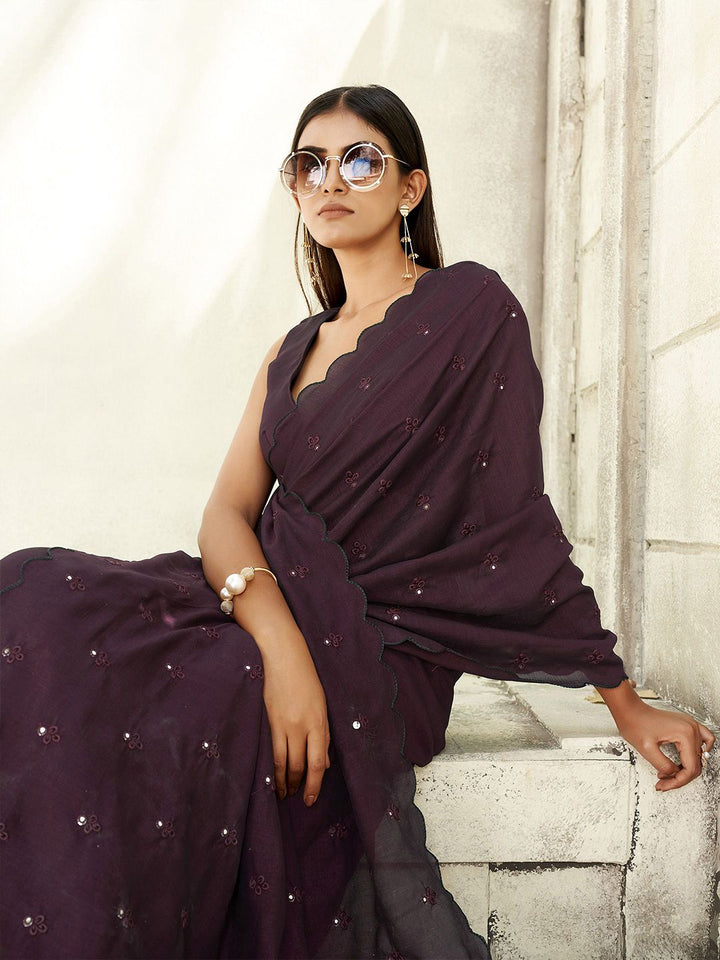 Tikhi Imli Solid Mirror Work Saree