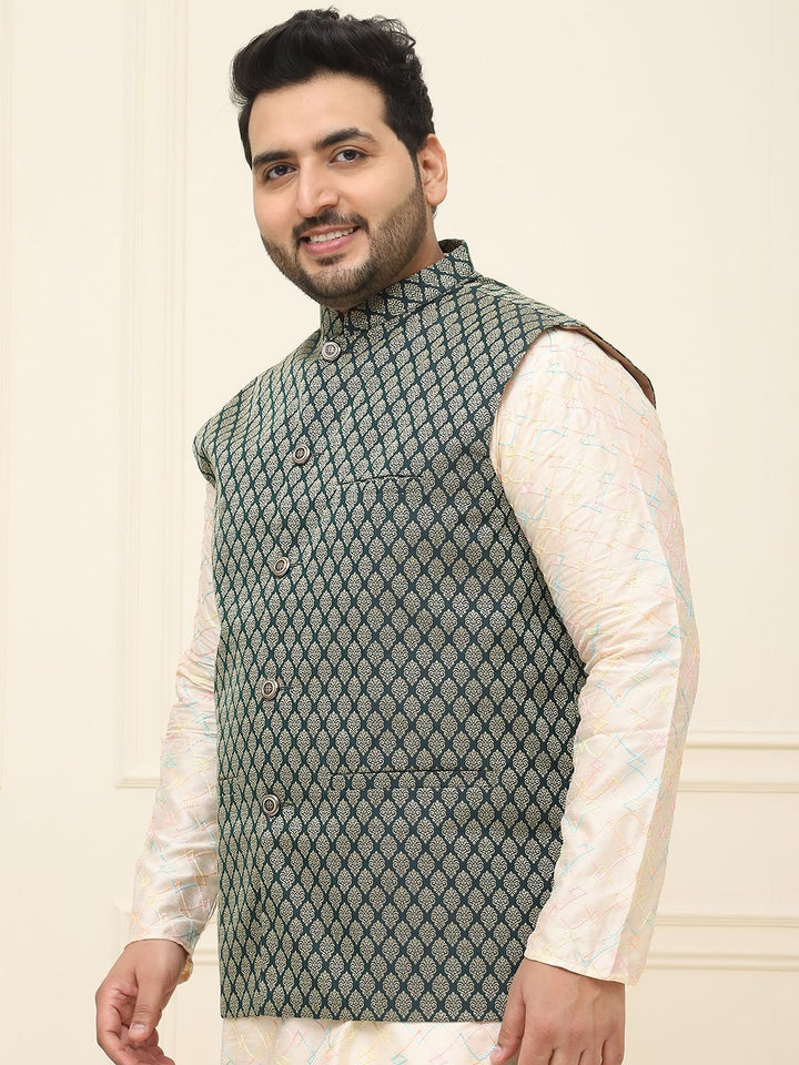 SOJANYA PLUS Men Printed Nehru Plus Size Jacket