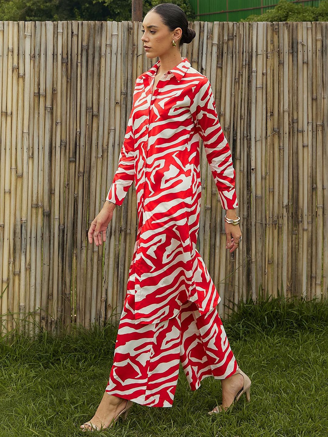 Pink Paprika by SASSAFRAS Floral Printed Pure Cotton Shirt With Palazzo