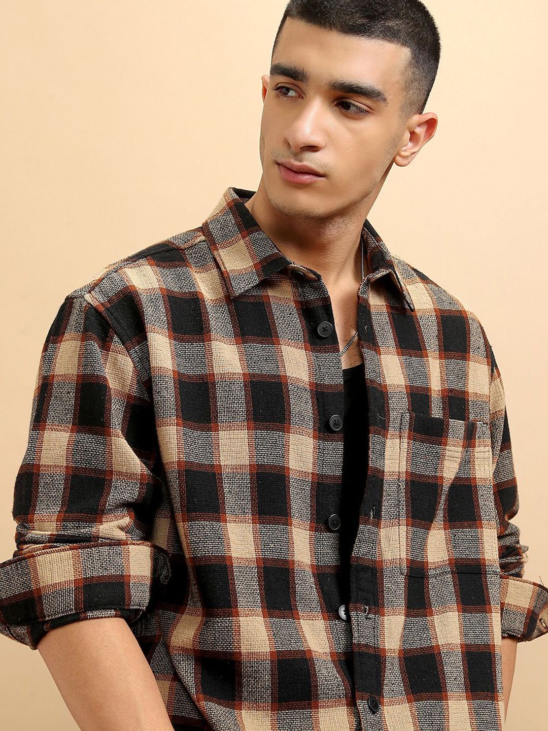 Highlander Men Oversized Textured Dobby Oversized Overshirt