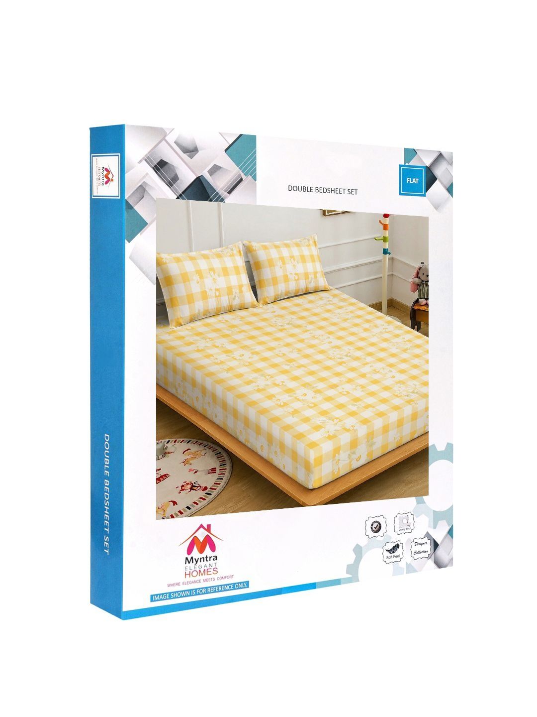 Myntra Elegant Homes Yellow Floral 300 TC King Double Bedsheet dengan 2 Sarung Bantal