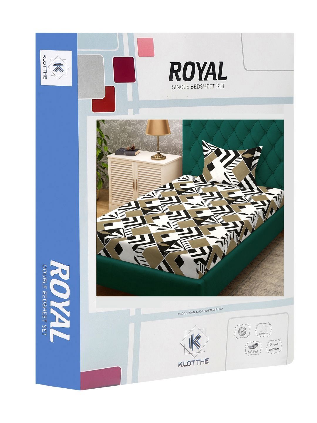 KLOTTHE Putih Elegan Kapas Geometrik 300 TC Cadar Halus Tunggal dengan Sarung Bantal-225 x 150 cm