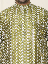 SOJANYA PLUS Floral Embroidered Thread Work Silk Cotton Straight Kurta with Pyjamas
