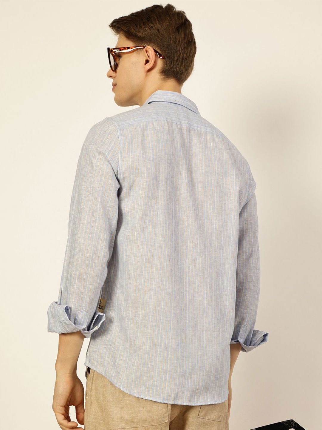Thomas Scott Men Premium Striped Linen Blend Slim Fit Casual Shirt