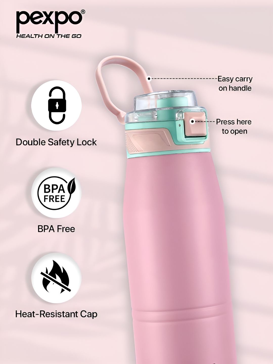 Pexpo Pink & Green Try Ply Stainless Steel Double Wall Vacuum Water Bottle 740 ml