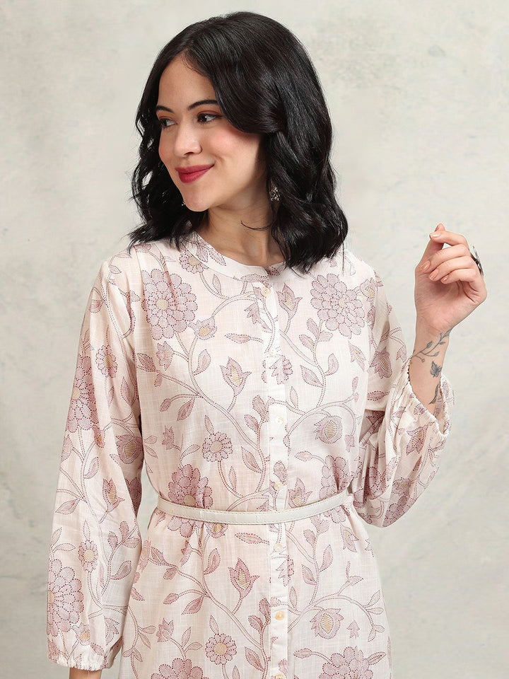 Vishudh Floral Print A-Line Midi Dress