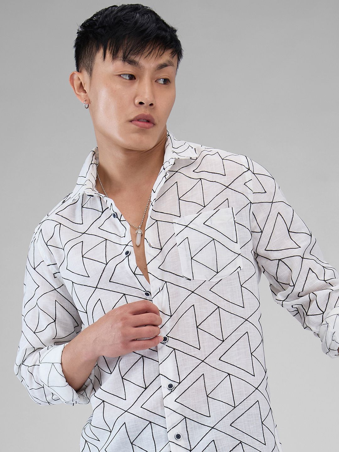 VASTRADO Men Classic Spread Collar Geometric Printed Cotton Slim Fit Casual Shirt