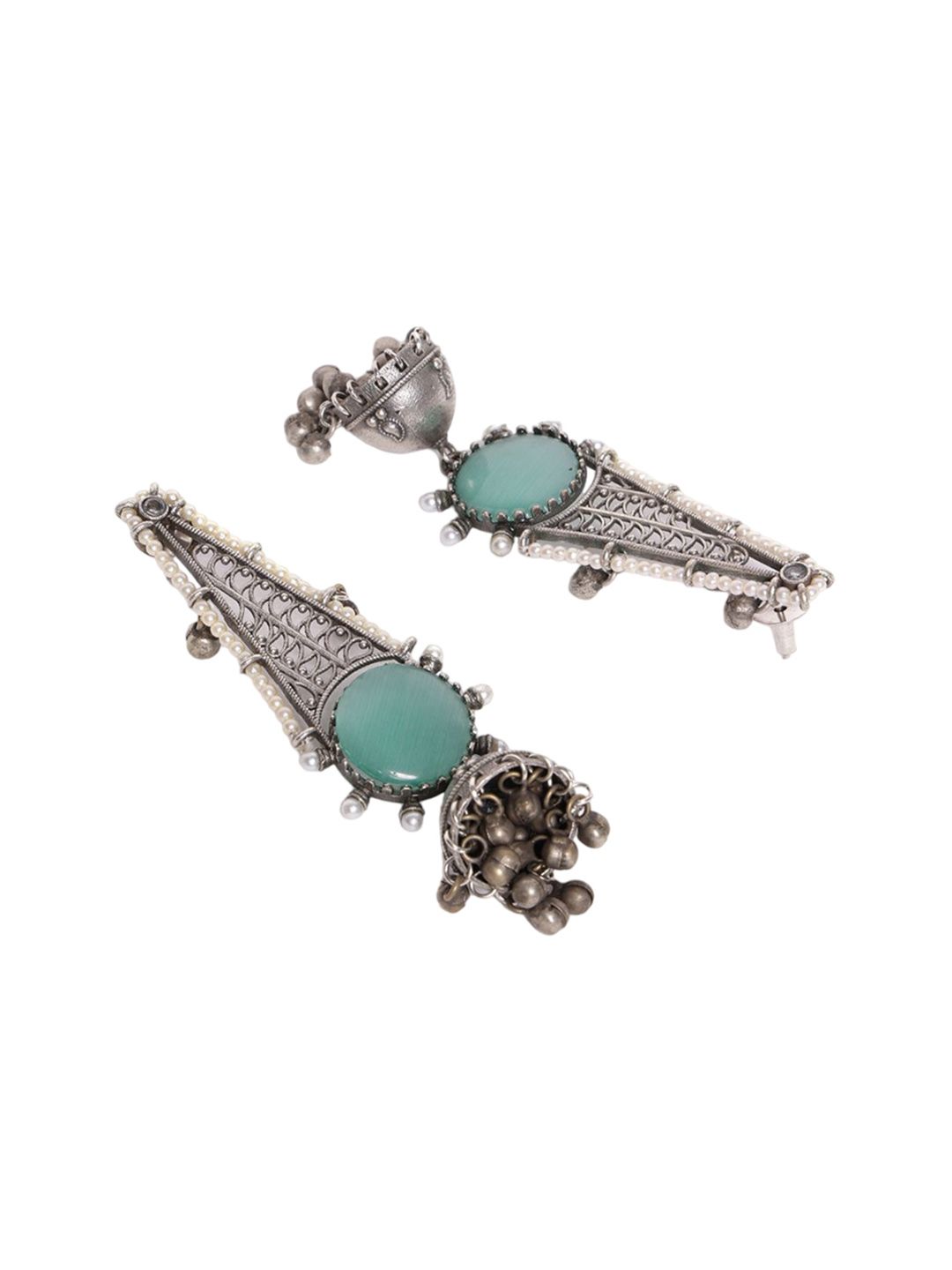 PANASH Silver Plated Cubic Zirconia Studded Oxidized Jhumka Earrings