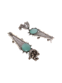 PANASH Silver Plated Cubic Zirconia Studded Oxidized Jhumka Earrings