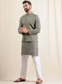 Motif Etnik Anouk Bersulam Kurta Kapas Tulen Bersulam Sequnnied Dengan Piyama & Jaket Nehru